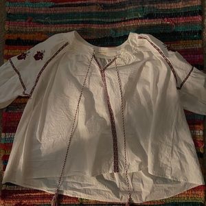 NWOT White & Maroon Embroidered Shirt- boutique